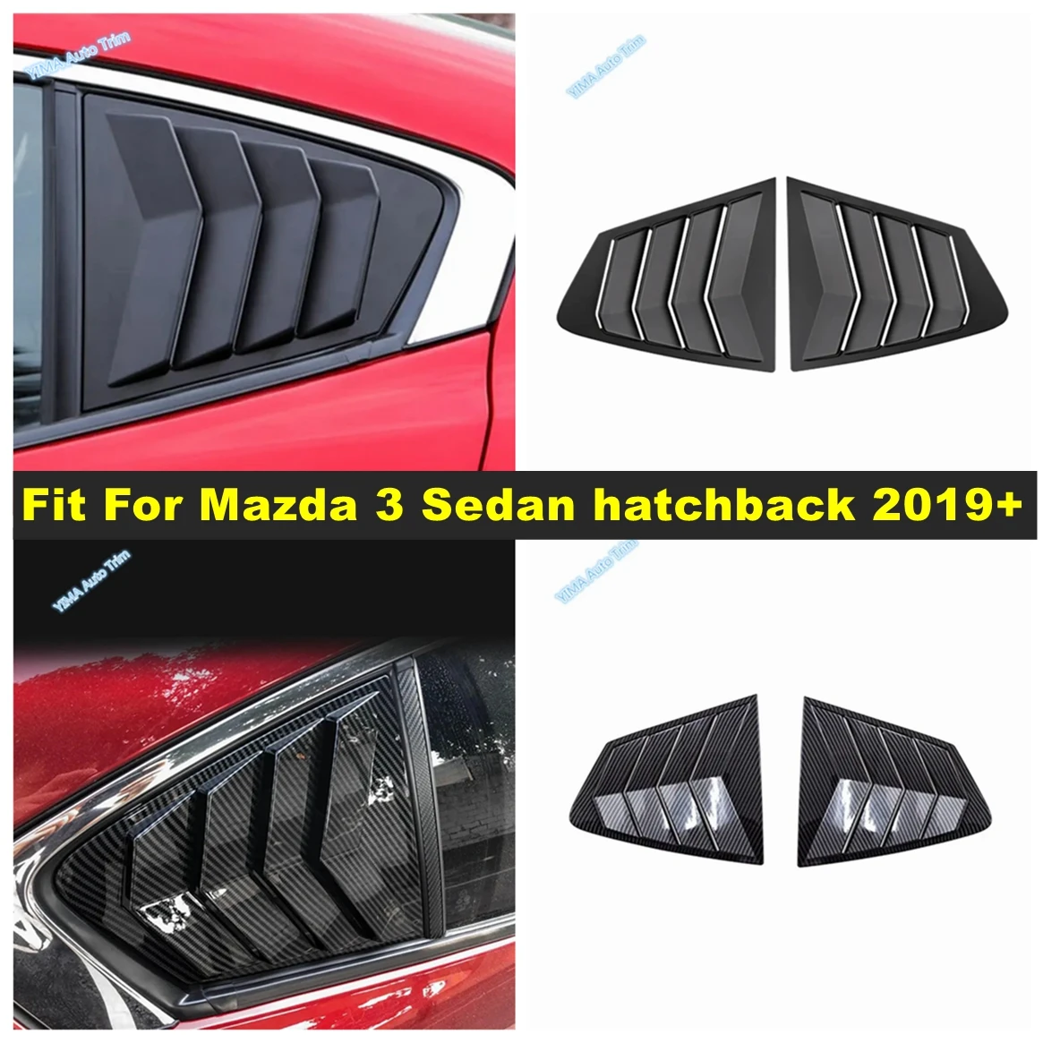 

For Mazda 3 Sedan hatchback 2019 - 2023 Side Vent Window Louvers Car Rear Quarter Spoiler Panel Cover Trim Exterior Accessories