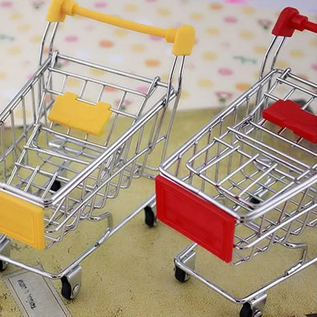 baby pretend toy Supermarket Hand Trolley Mini Shopping Cart Desktop Decoration Storage Toy Gift Dollhouse Furniture Accessories 4