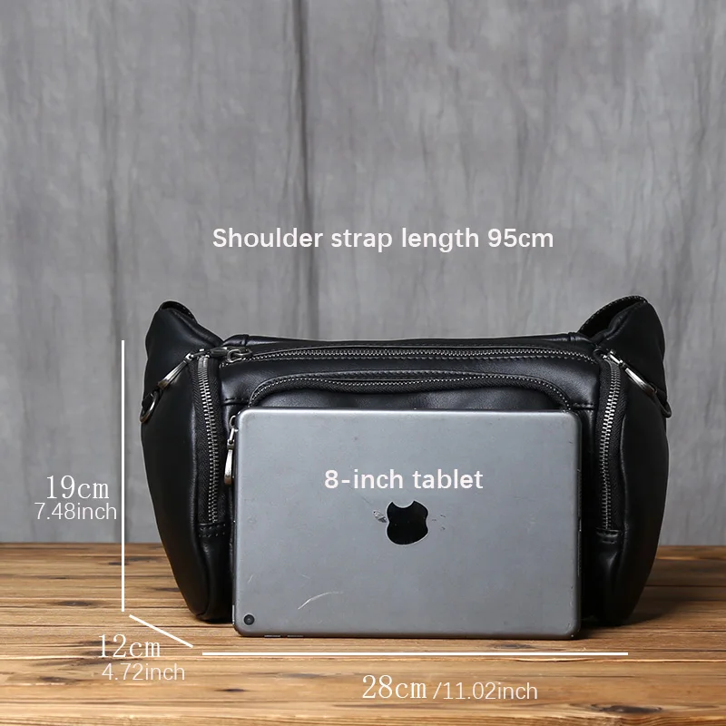 NZPJ Genuine Leather Men's Chest Bag, Top Layer  Cowhide Crossbody Bag, Casual Men's Bag, Outdoor Sports Waist Bag  Tablet Case