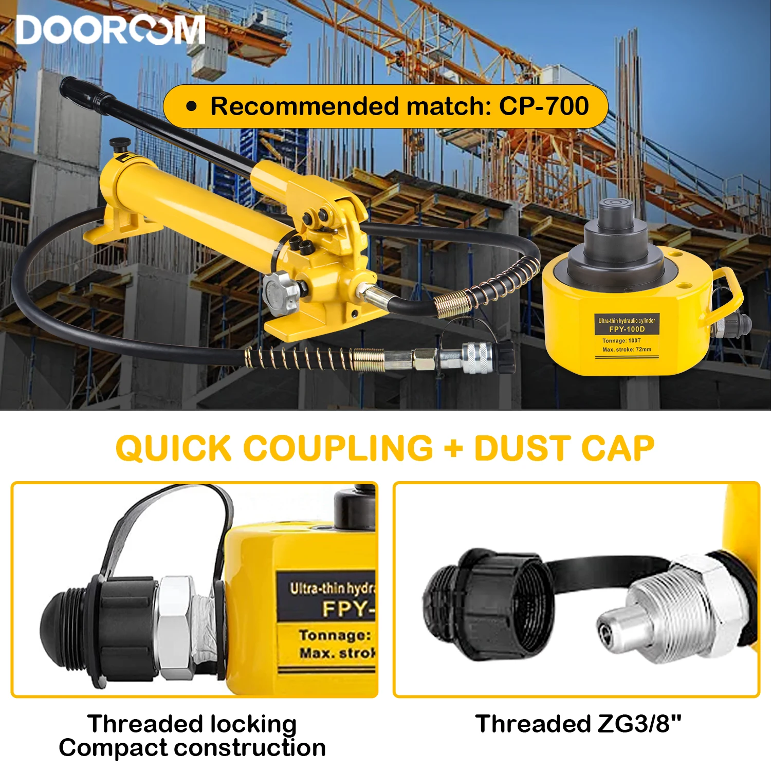 DOOROOM 10T-50T Hydraulic Ram Jack Multi-Section Stroke 24-65mm Hydraulic Cylinder Ultra-thin Multi-section Lifting Jack 4