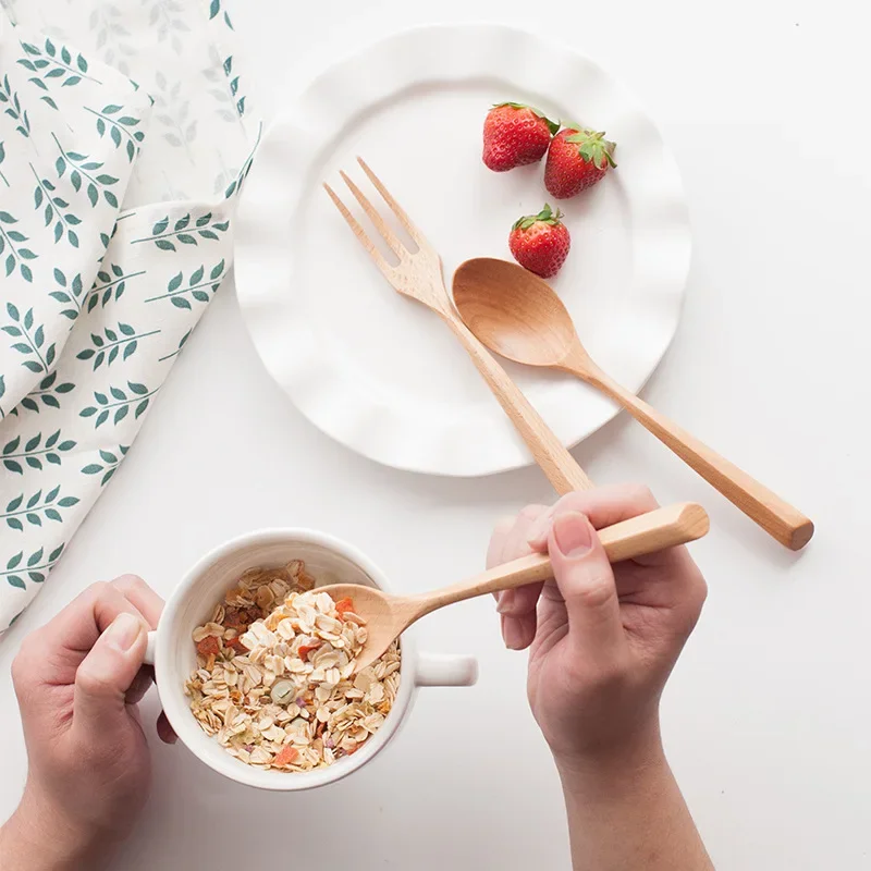 Natural Wooden Spoon Set Portable Eco-friendly Fork Tableware Cutlery Sets Travel Dinnerware Suit Simple Kitchen Tools