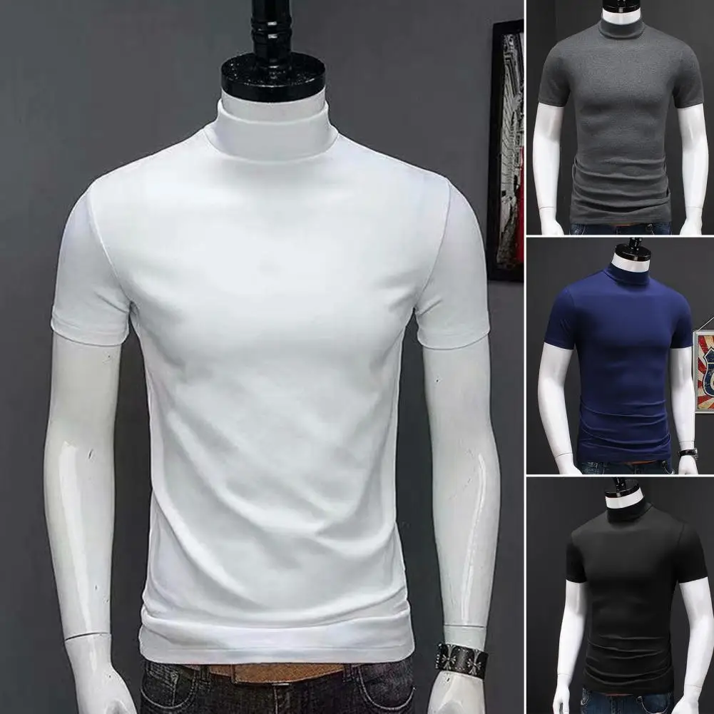 

Men T-shirt Solid Color Pullover Thin Breathable Friendly to Skin Soft Short Sleeves Slim Fit Easy to Match Daily Clothes