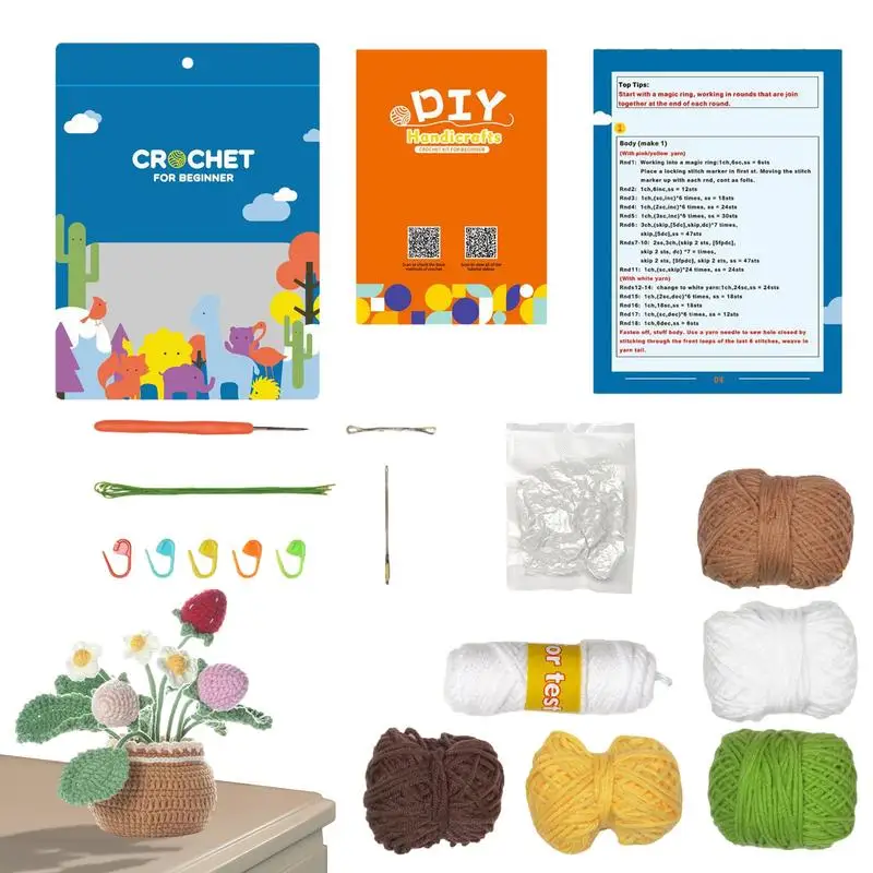 

Цветы в горшке, вязаный шерстяной крючок, цветок, полный комплект, комнатные украшения, искусственные растения, вязаные крючком, «сделай сам» для кабинета, балкона