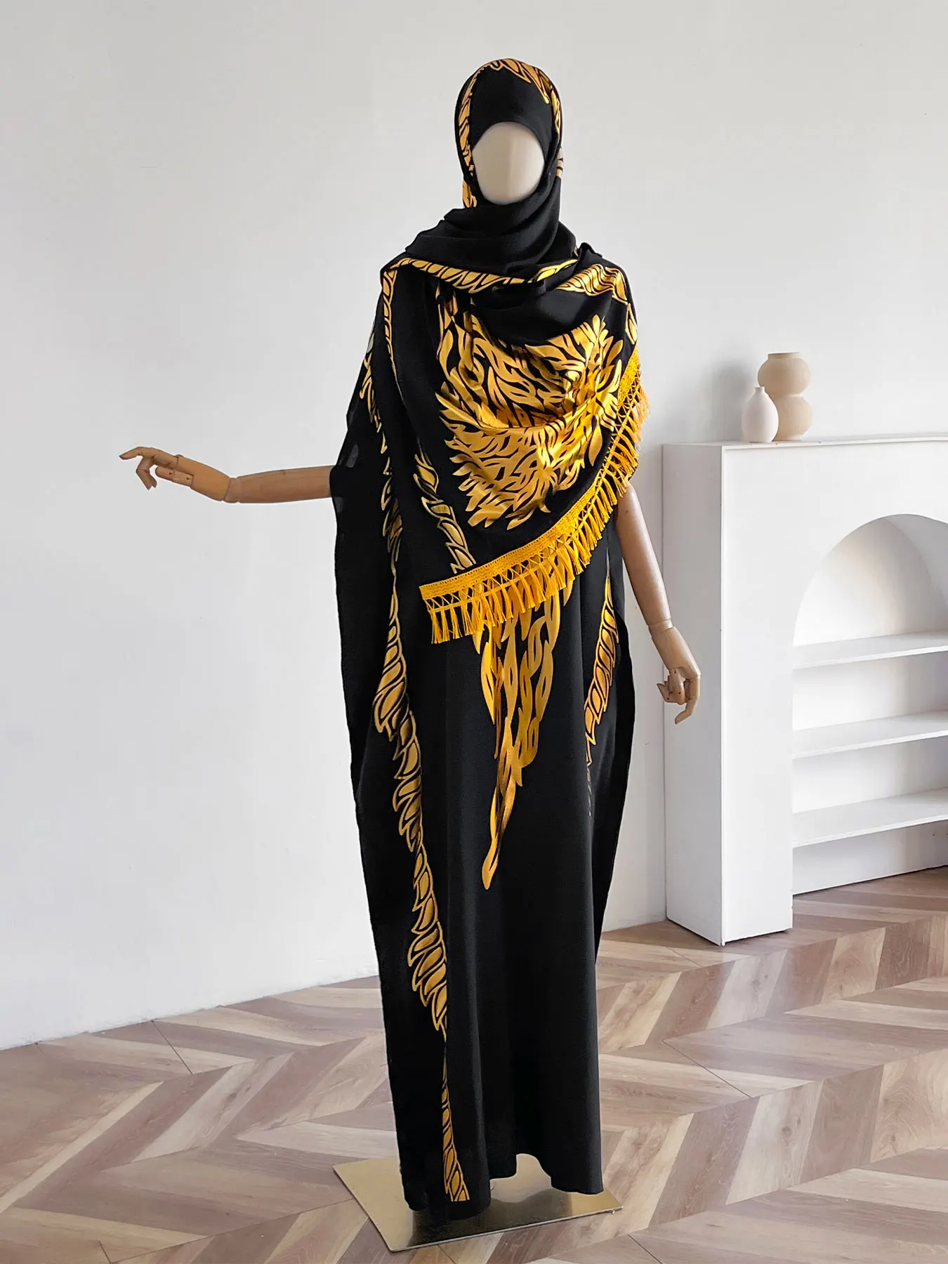 Summer New Short Sleeve Robe Cotton Loose Lady Dress With Big Scarf Gold Stamping Boubou Maxi Islam Women African Abaya Clothing
