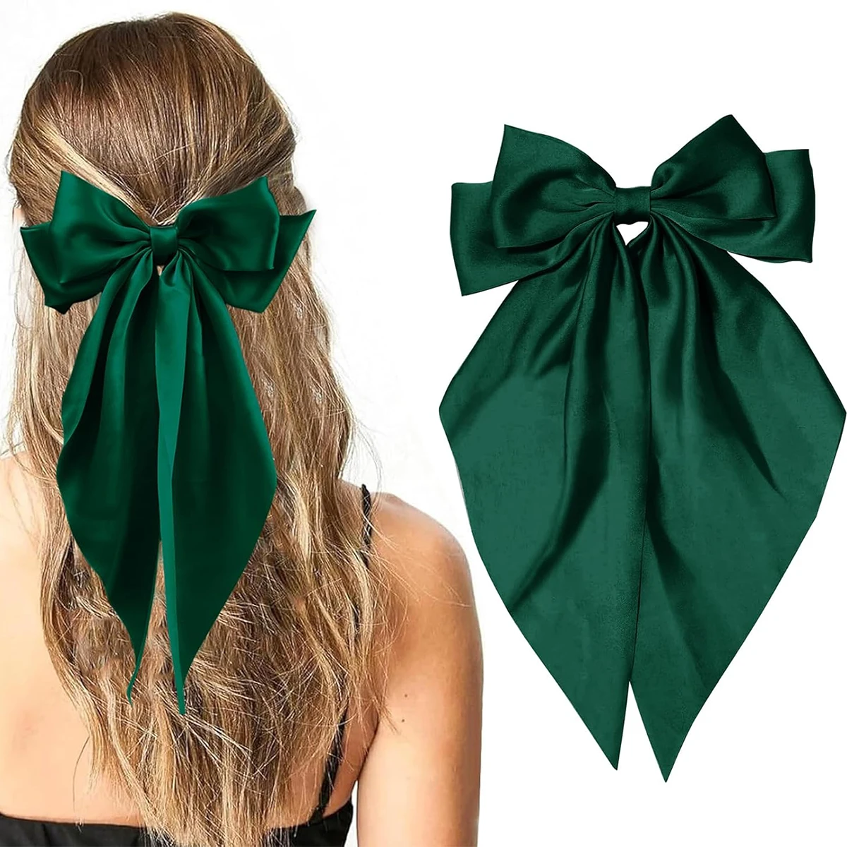 Rosa Haarspange mit Schleife für Damen, große weiße Satinschleife, Haarspange mit langem Schleifenende, große Haarschleife für Mädchen, geeignet für Geburtstage, Hochzeiten, Dan