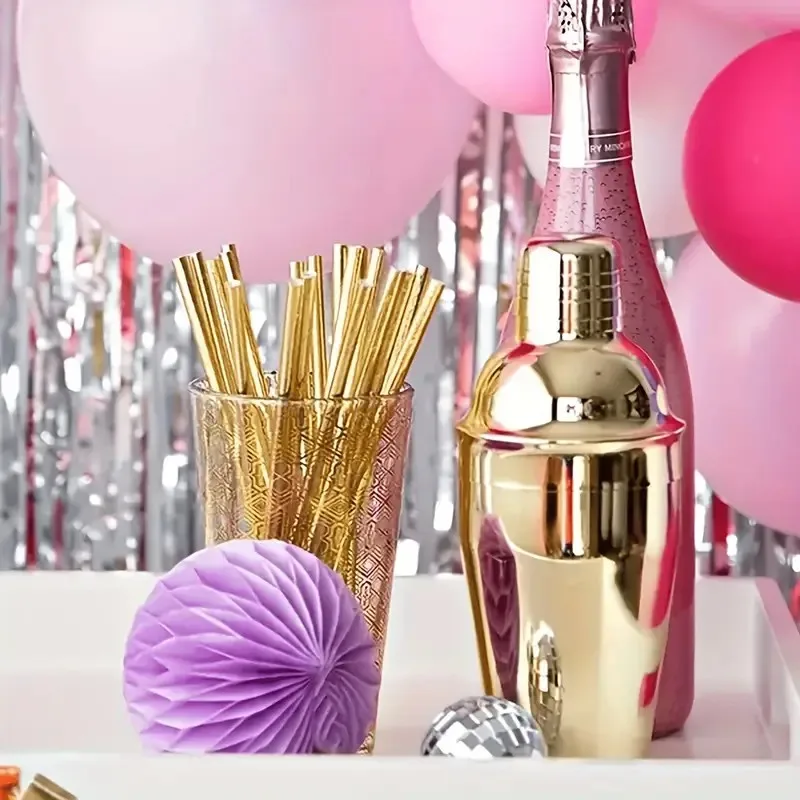 25pcs Golden Paper Straws Set for Party, Wedding and Cocktail High QualityDisposable Drinking Straws