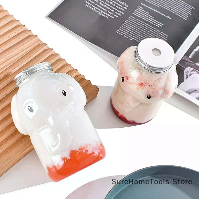 350ml Elephant Water Bottles For Milk Tea Coffee Juice Portable Drinking Cup Home Transparent Juicing Beverage Drink Bottle