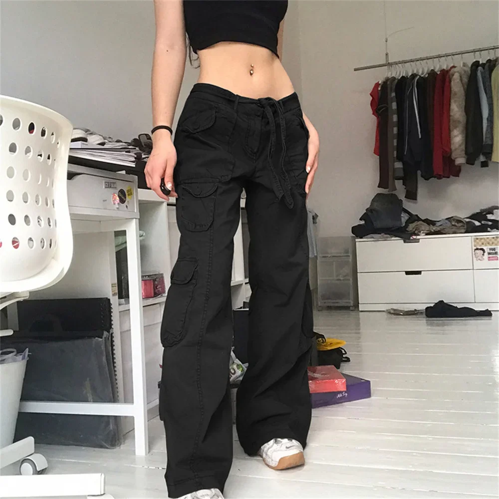 Y2k Streetwear Women Wide Leg Cargo Pants Casual Baggy Straight Trousers with Big Pockets Jogger Vintage High Street Sweatpants