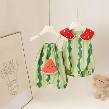 3M-3T Summer Baby Rompers Cartoon Watermelon Infant Clothes Girls Sweet Jumpsuit Korean Cute Toddler One Piece 1