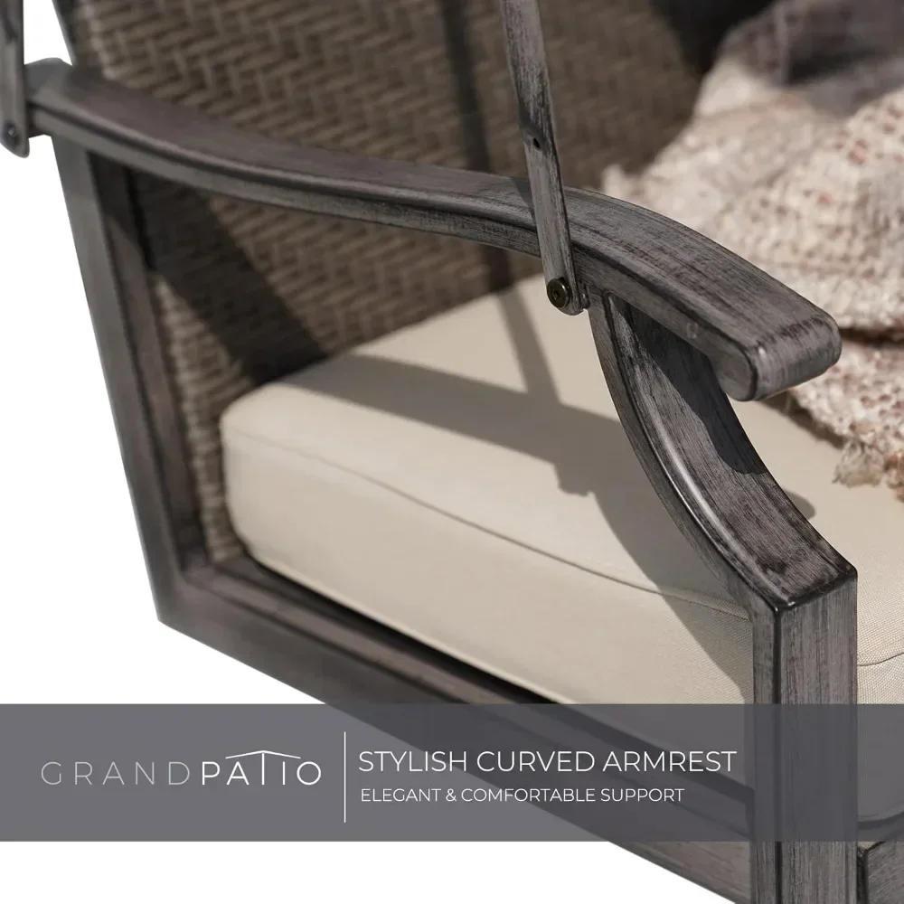 Rattan Swing Chair 3-Seat Patio Swing Chair Outdoor Porch Swing with Canopy Removable Cushion For Patio Garden Poolside