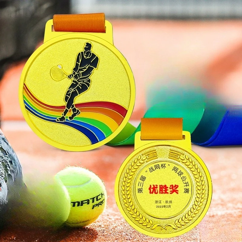 Customization Metal Tennis Baked Paint Medal Sports Meeting Children's School Souvenirs Award Hanging Around the Neck Decor, 3Pc