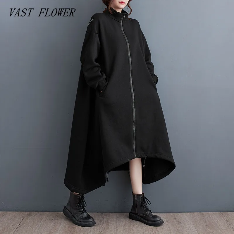

long sleeve black cotton oversized vintage casual loose autumn spring winter trench coat for women 2023 clothes Outerwear