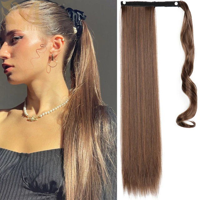 MERISIHAIR Synthetic Long Straight Wrap Around Clip In Ponytail Hair Extension Heat Reistan Pony Tail Fake Hair 66-m2-30