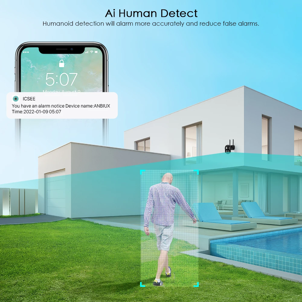 كاميرا ANBIUX-Outdoor AI لتتبع الدوائر التلفزيونية المغلقة ، كشف الإنسان ، واي فاي ، 8 ميجابكسل ، 4K IP ، 5 ميجابكسل ، P ، 5X تقريب رقمي ، PTZ ، 3MP
