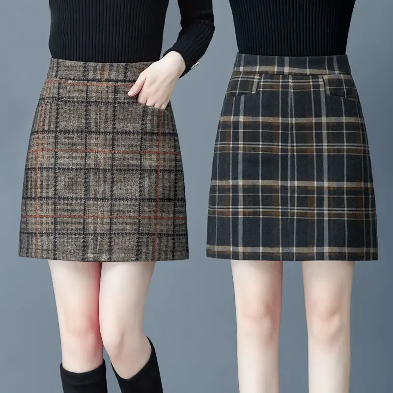 

Tartan Skirt Short Skirt Autumn and Winter Large Woolen a Word Female Woman Skirts Mujer Faldas Saias Mulher