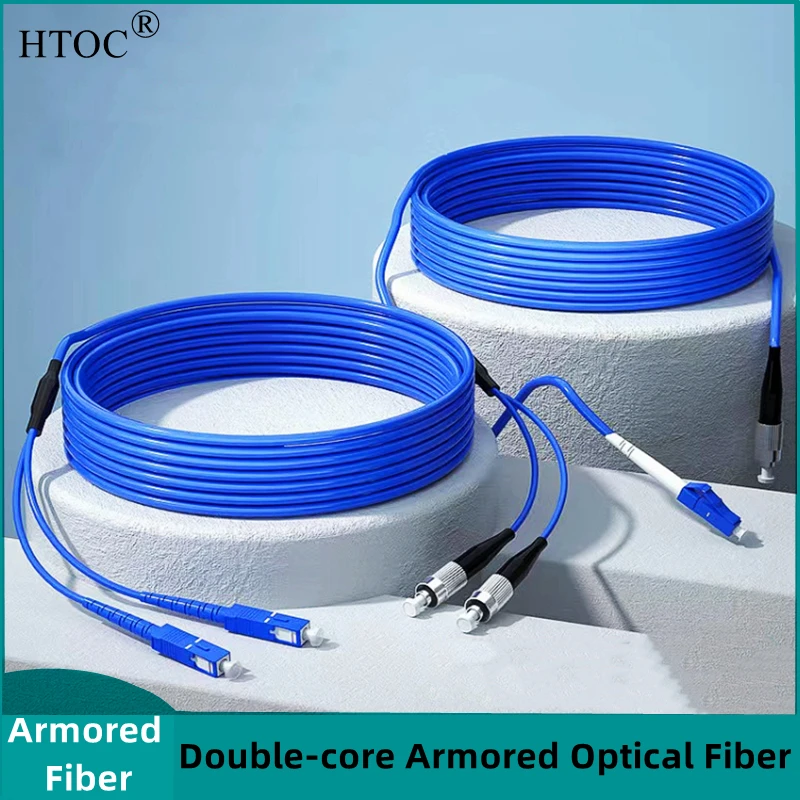 HTOC Single-mode Double-core Armored Optical Fiber Jumper  Anti-rat Bite Tensile Waterproof Optical Cable SC-LC-FC for philips x3 onkyo a800 earphone 16 core replaceable 4 4mm 3 5mm 2 5mm balanced single crystal copper upgrading cable