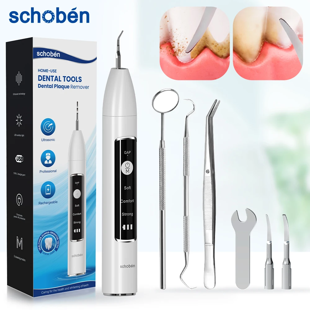 Schoben Ultrasonic Dental Scaler For Teeth Tartar Stain Tooth Calculus Remover Electric Sonic Teeth Plaque Cleaner Stone Removal dental scaler ultrasonic cleaner