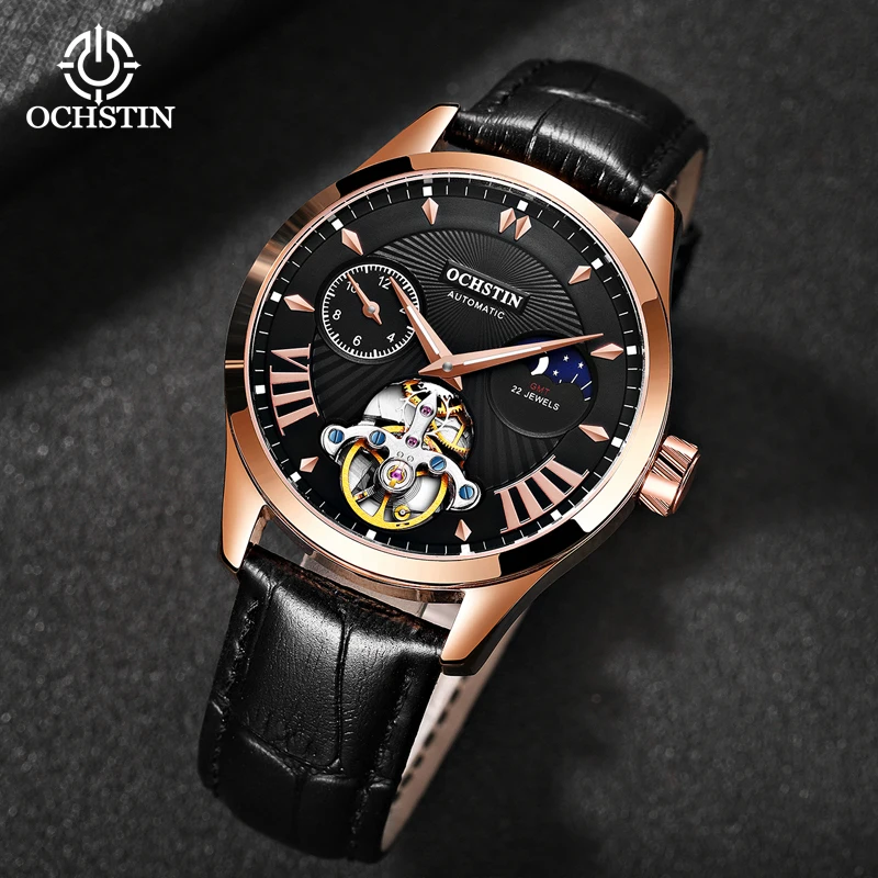 OCHSTIN Masterpiece Series Automatic Flywheel Mechanical Mens Watch Steel Case With Hard Glass Waterproof Multi-function Watch наклейка для кия navigator automatic 13мм hard 1шт