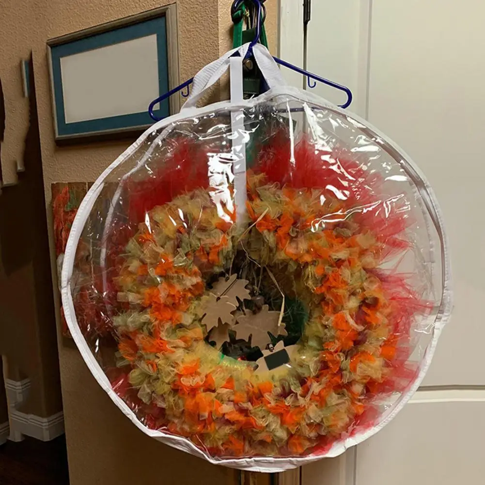 Garland Storage Bag Round PVC Transparent Dustproof Design Easy to Carry Handle Christmas Wreath Storage Bag 1/2 Pcs