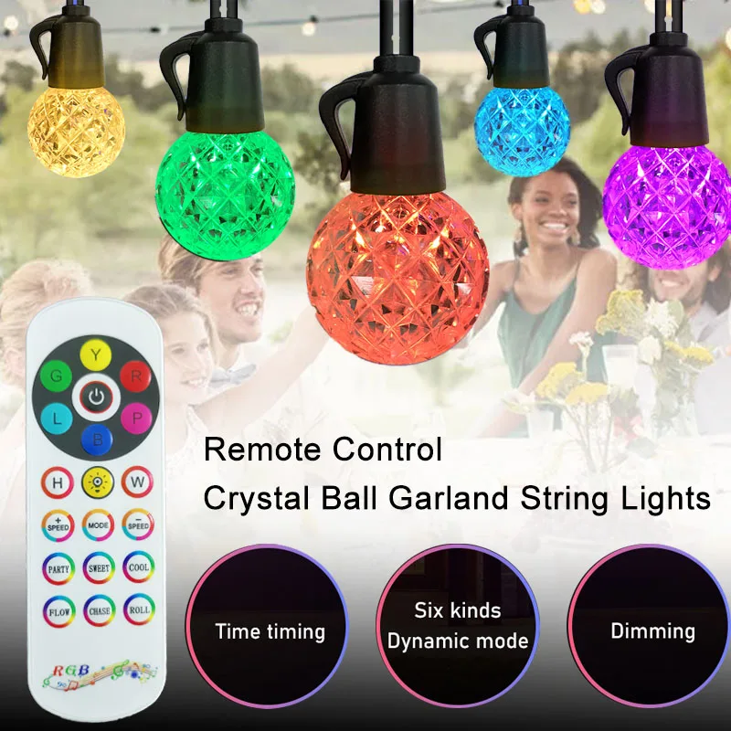 

Color Changing Ball String Lights 15M Crystal Globe Garland Lights Outdoor Waterproof Fairy Lights with Remote for Home Party