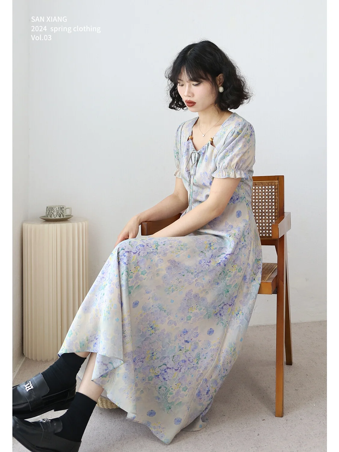 

Watercolor Painting Dress Women's Short Sleeve Type a Slim Fit Long Dress