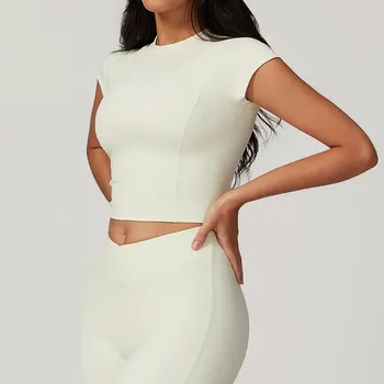 Sexy Sports T-shirts Women Yoga Short Sleeved Tight Running Fitness Breathable Fitness T-shirt Gym Tops Push Up Workout Clothes 2