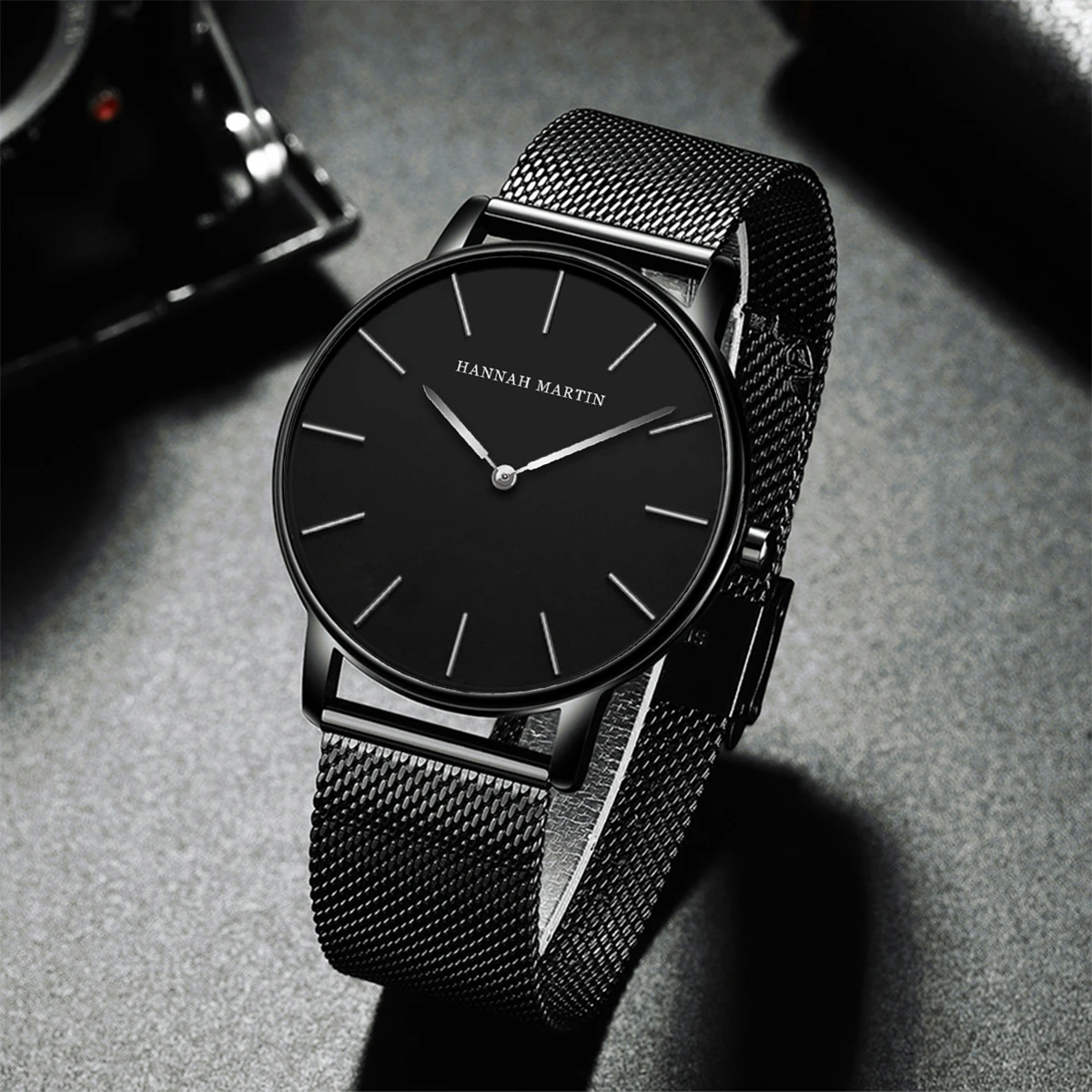 Hannah Martin Mens Business Quartz Watch Japanese Original Movement Stainless Steel Casual Ultra Thin Fashion Silver Black Watch 4