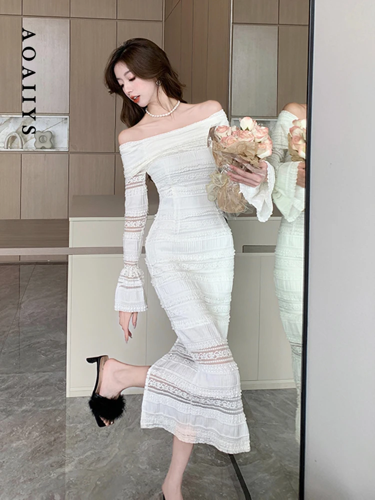 Aoaiiys-Dresses-for-Women-Dress-2023-Autumn-Slim-Lace-Solid-A-Line ...