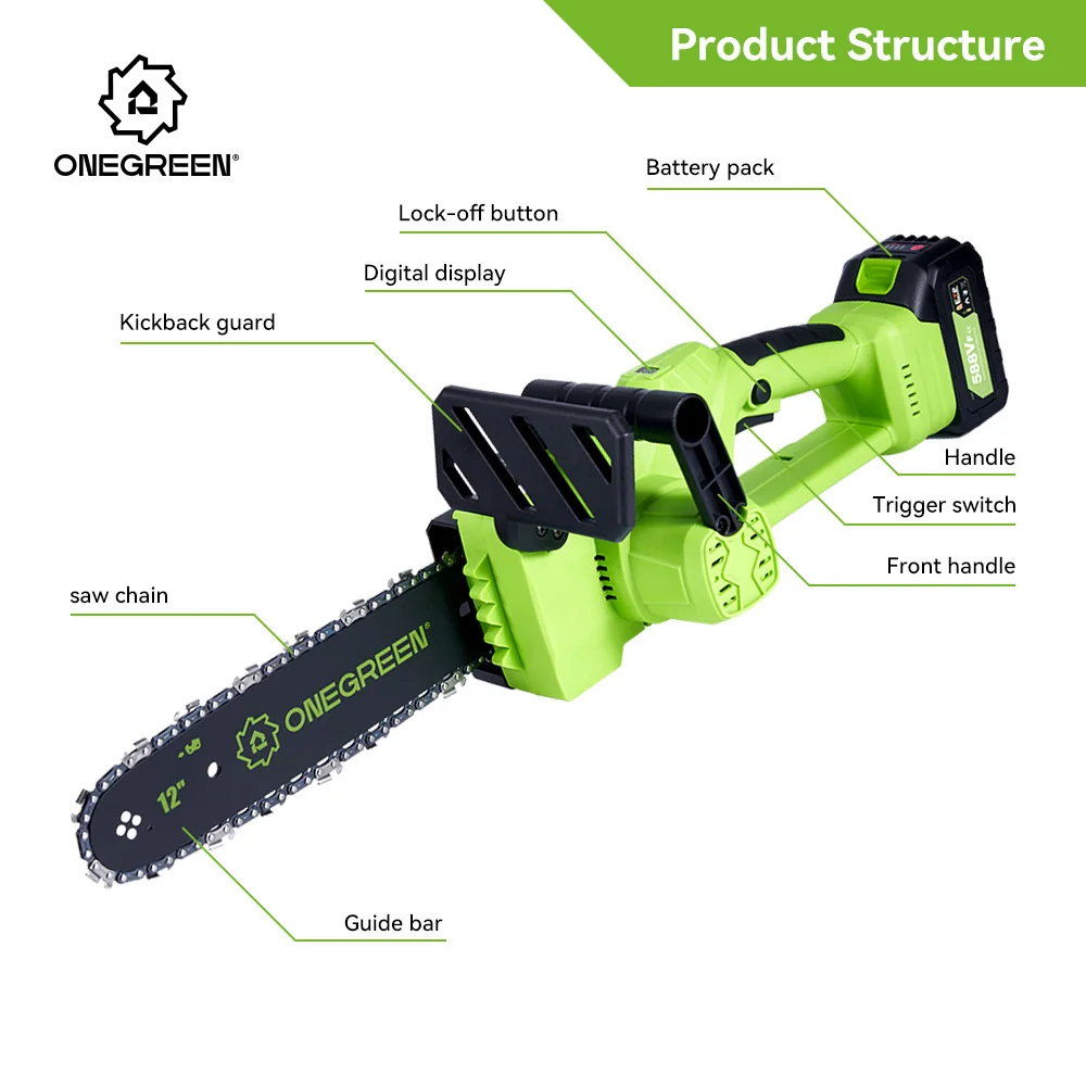 6000W 12 Inch Brushless Electric ChainSaw Cordless Battery Saw Portable Garden Woodworking Power Tool For Makita 18V Battery 4