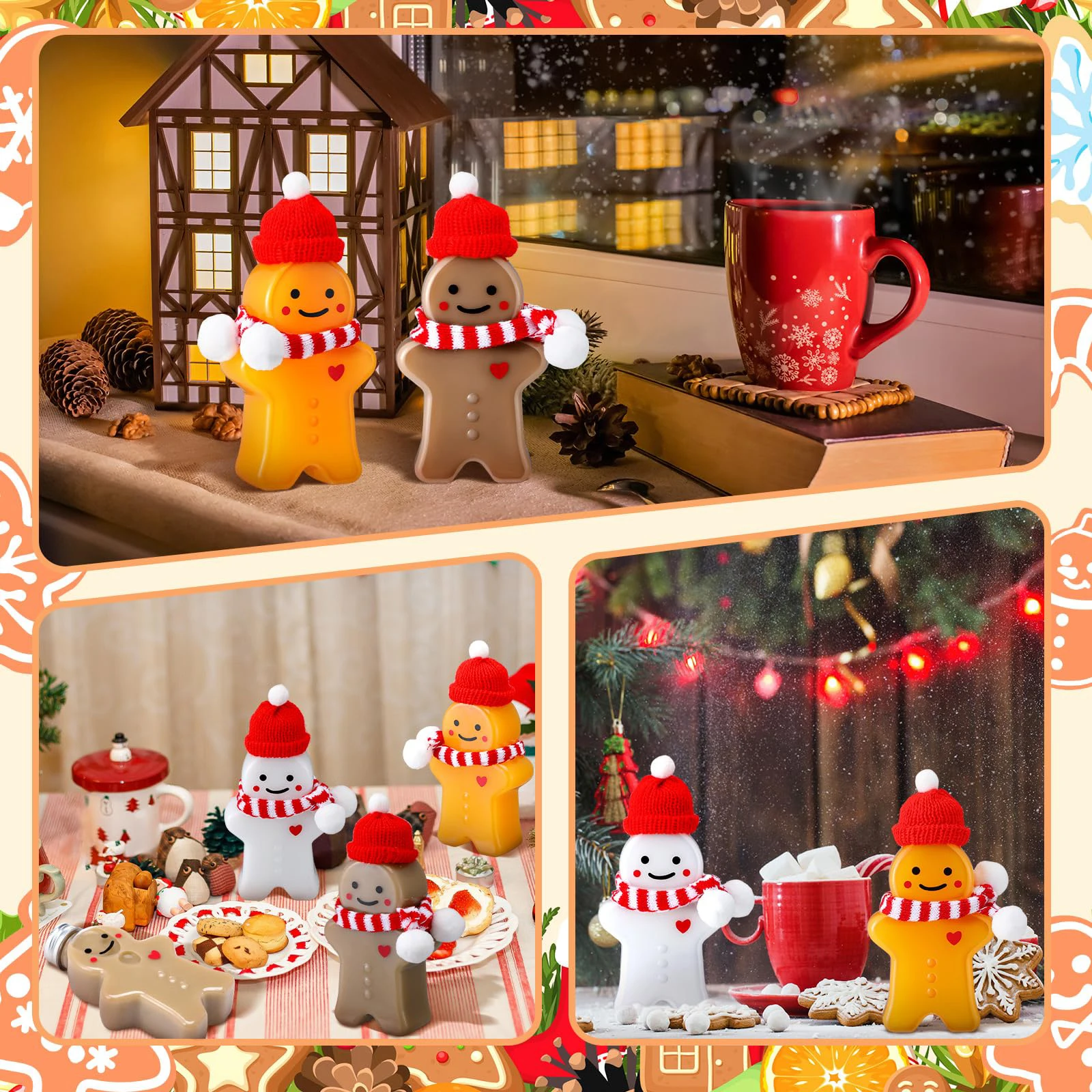 15pcs Christmas Gingerbread Man Snowman Tree Bottles with Lids Hat Scarf Clear Juice Plastic Reusable Xmas Beverage Container