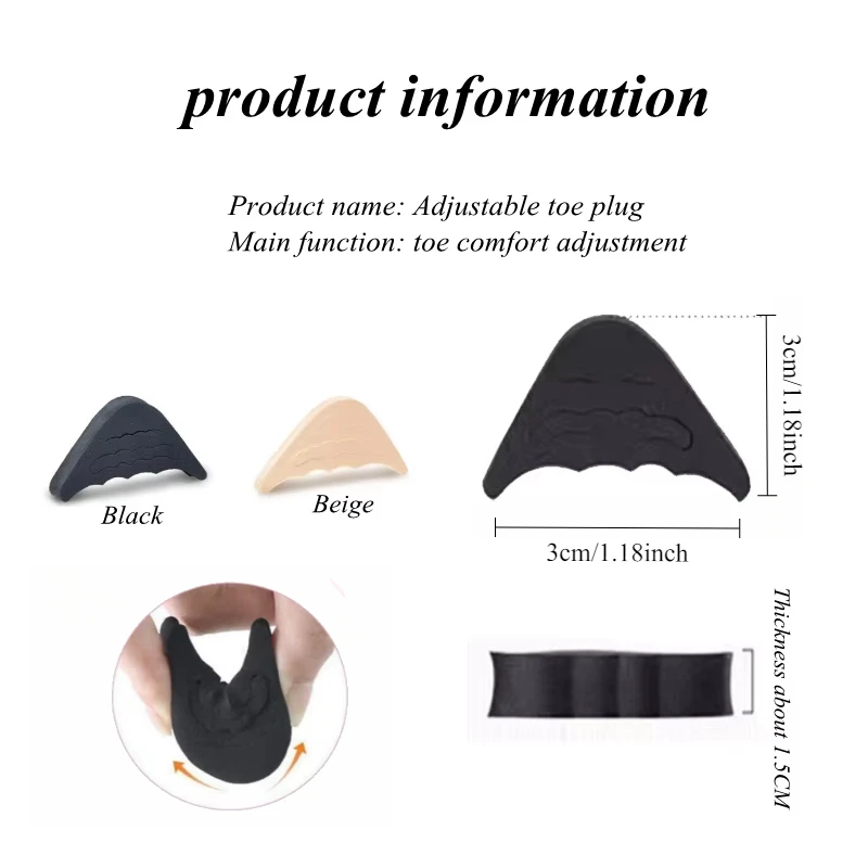 Shoe Insoles Toe Pads Toe Plug Soft Half Insoles Reusable Toe Sponge Filler Inserts for Shoes Adjustable Too Big Foot Brace Pads Unisex