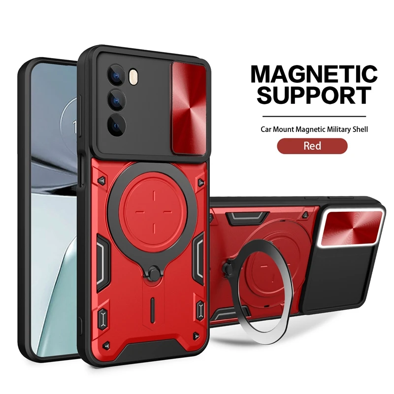 Magnetic Holder Ring Shockproof Armor Phone Case with Slide Camera Cover