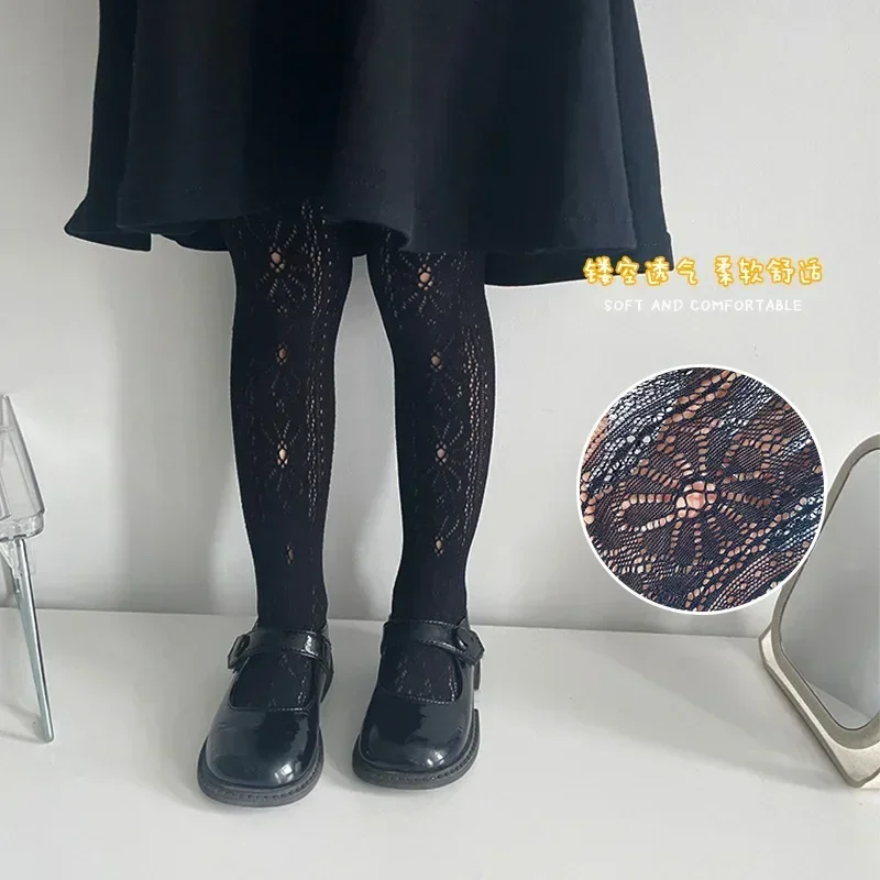 Children Girls Mesh Tights for Kids Fashion Floral Bowknot Pantyhose for Toddler Princess Retro Black White Stockings Socks