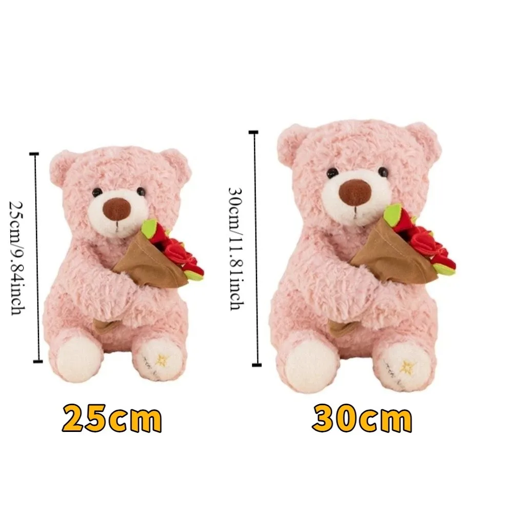 Stuffed Doll Romantic Rose Bear Plush Toy Cartoon Floral Blanket Holding Flowers Bear Doll Detachable Bear Wear Rose Hat Gift