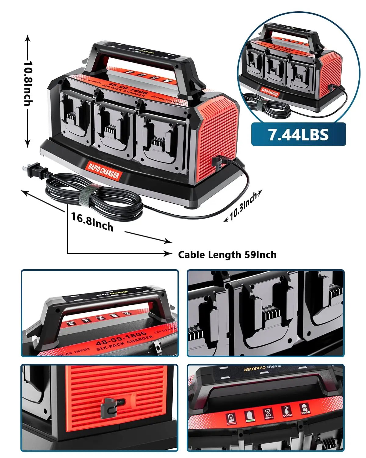 Super Battery Charger Compatible Milwaukee M18 Battery 4/6-Ports Simultaneous Ra
