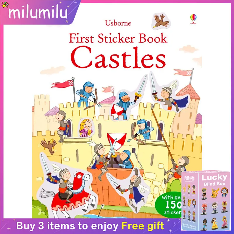 

MiluMilu Usborne Original Children Popular Education Books First Sticker Book Castles Colouring English Activity Picture