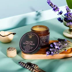 Organic Grass Fed Beef Tallow & Raw Honey Moisturizing Balm - Handmade All - Natural Skin Softener (Lavender)