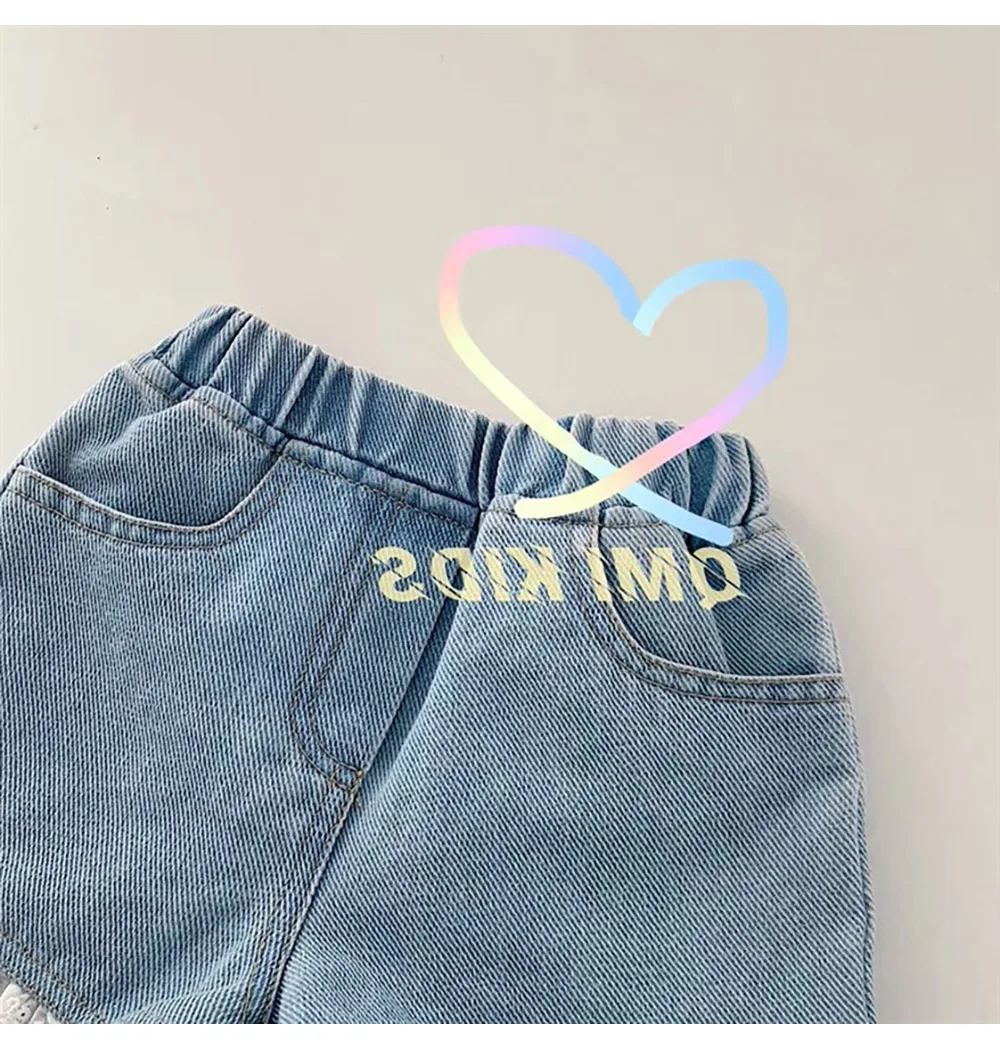 Summer Kids Girls Shorts Korean Style Patchwork Lace Denim Shorts Casual Loose Elastic Waist Ruffles Hot Pants Girl Short Jeans kids shorts
