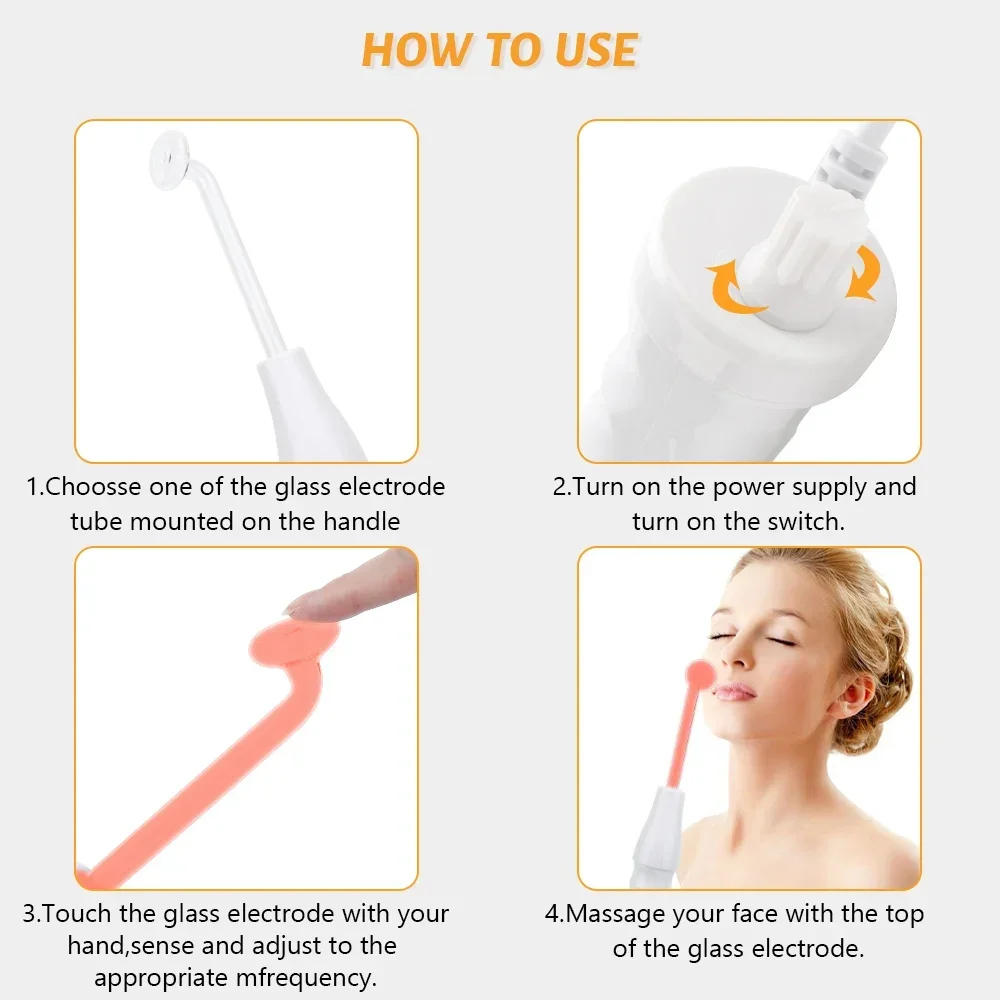 Facial Acne Wand Electrotherapy Skin Care Tool High Frequency Electrotherapy Beauty Device Neon Facial Skin Care Massage Wand Acne Skin Rejuvenation Tighten Wrinkle Reducing