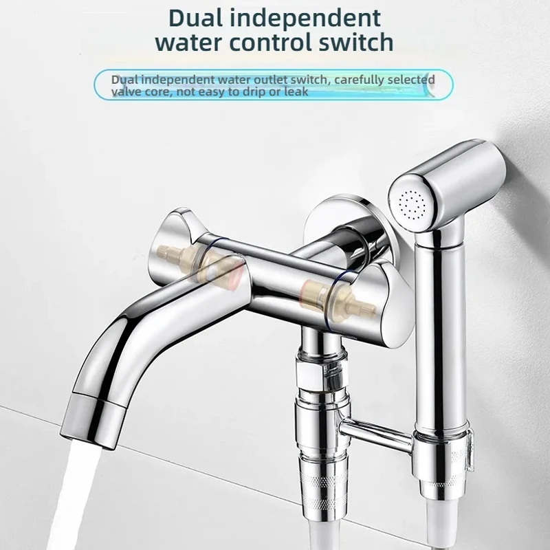 Copper Single Cold Faucet Wall Mounted 360 Rotate Bathroom Basin Faucets With Spray Gun Foldable Bathroom Pool Faucet