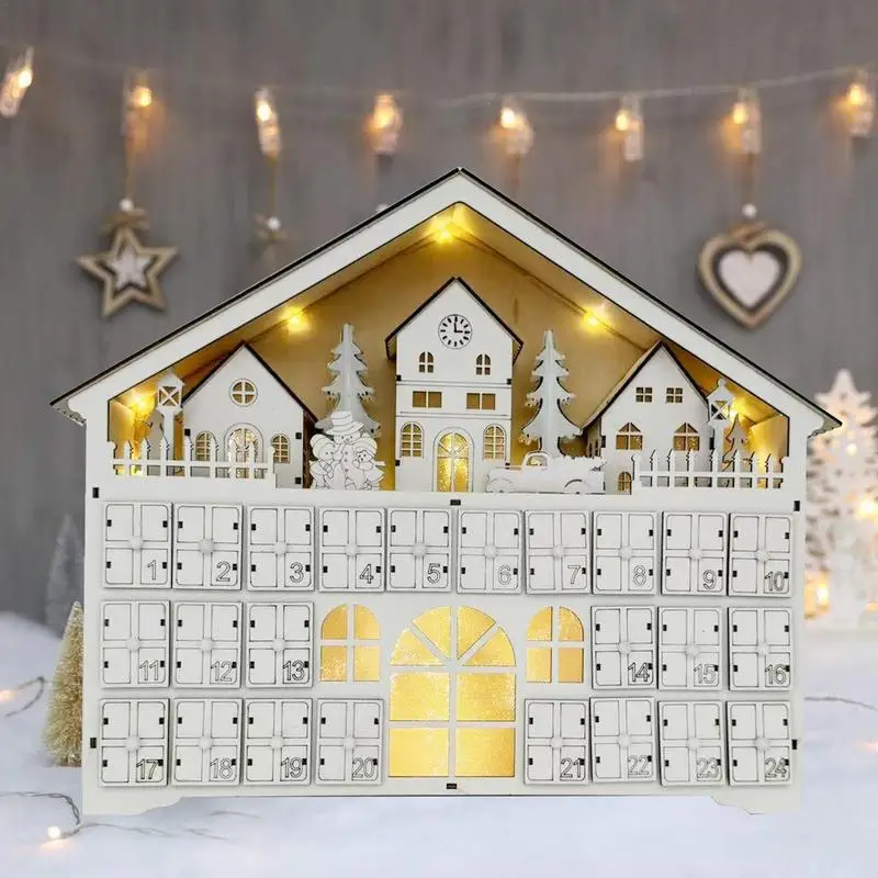 Christmas wooden advent calendars Reusable Fidget Calendar Wood Countdown Calendar 24 Drawers with LED Light