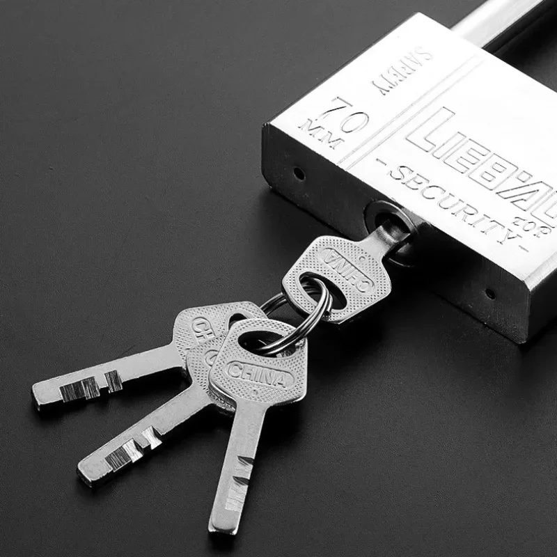 Square Iron Padlock Chrome Plating Long Shackle Security Cage Padlock Locker Lock Box