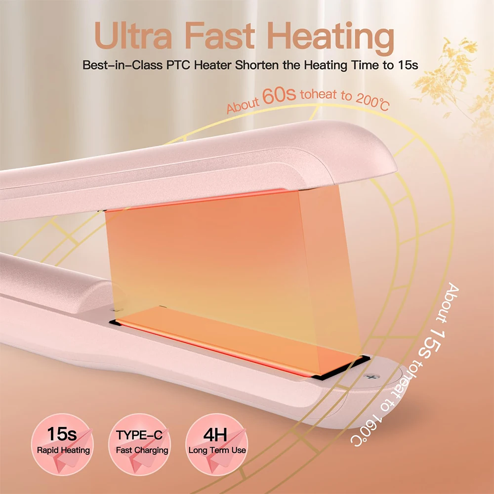 Cordless Hair Straightener and Curler Portable Flat Iron Fast Heating Hair Straightener for Women 3 Temp Settings