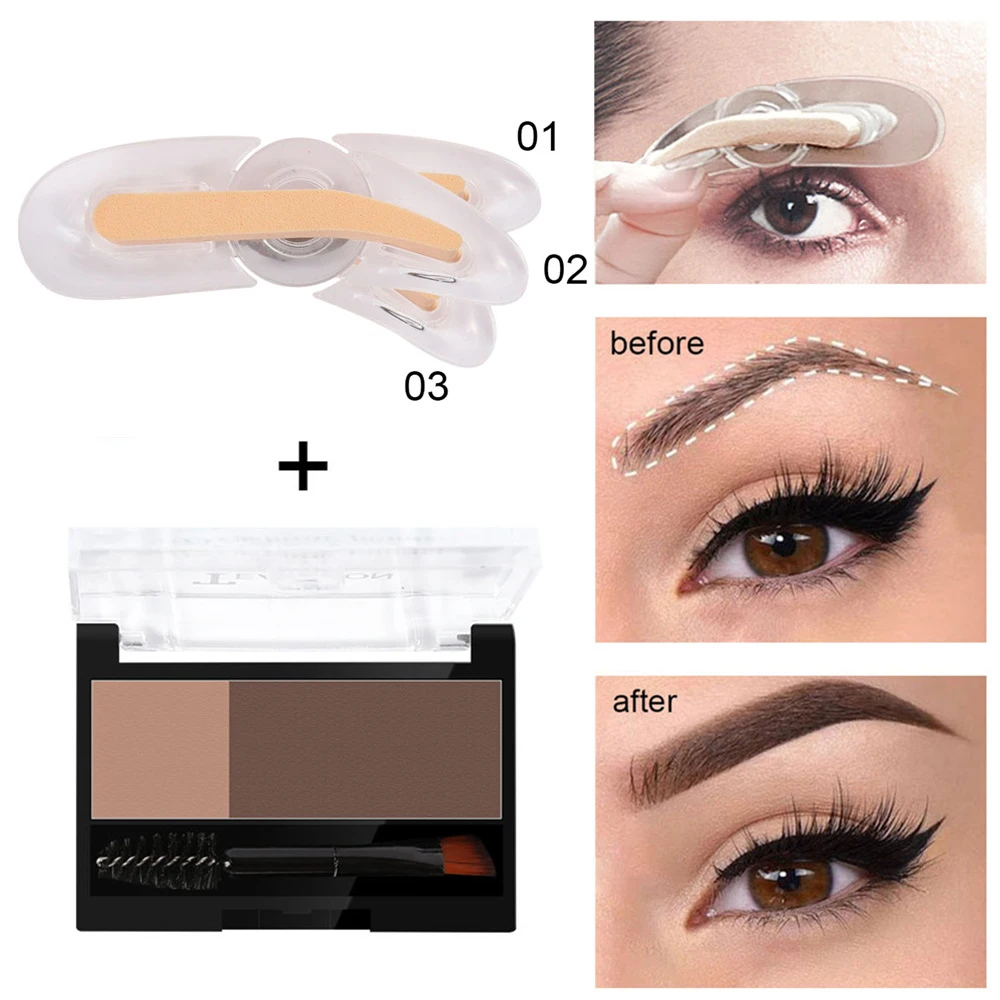 

Eyebrow Powder with Stamp Eyebrow Stencil Tint Tattoo Cosmetics Eyebrows Makeup Eye Brow Shaper Waterproof Eyebrow Stamp Powder