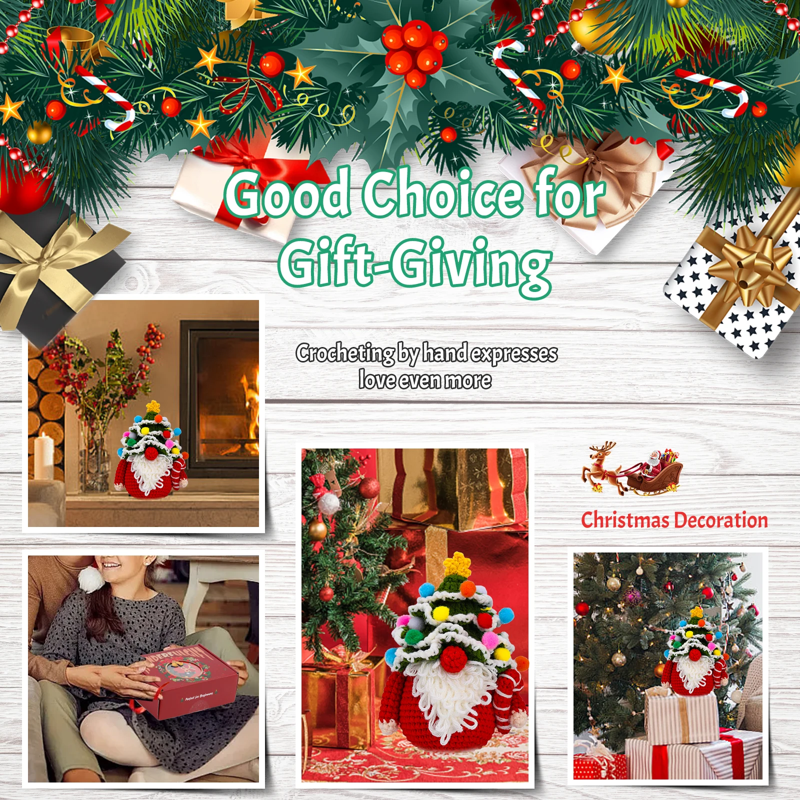 Crochet Kit for Beginners Knitting Kit with Yarn Crochet Starter Easy Christmas Wreath for Adults Beginners