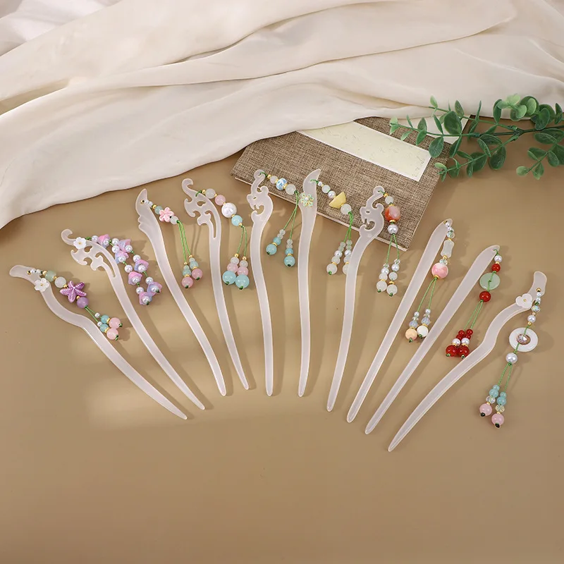 Tassel Hair Stick Elegant Chinese Style Women's Hairstyle Style Imitation Jade Hair Stick Suitable Daily Party Hanfu Accessories