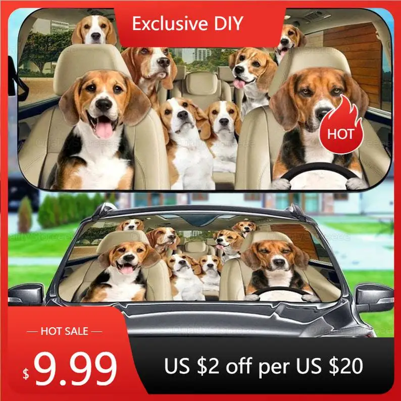 

Beagle Car Sunshade, Dogs Family Sunshade, Dog Car Accessories, Car Decoration, Gift Owner Dog, Car Sun Protector LNG182202A20