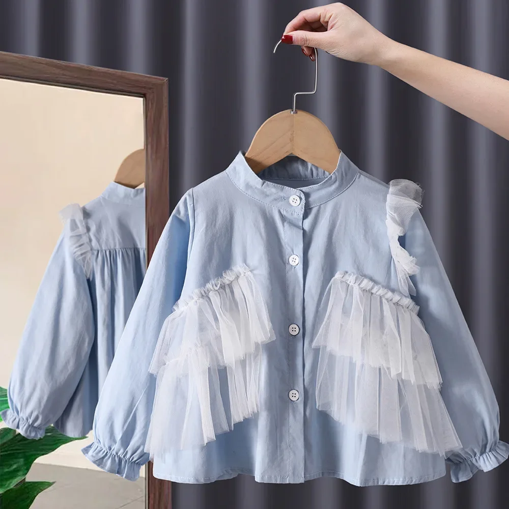Childrens Clothing Spring New Girls Long Sleeved Shirt Cotton Cute and Gentle Sweet Shirt New