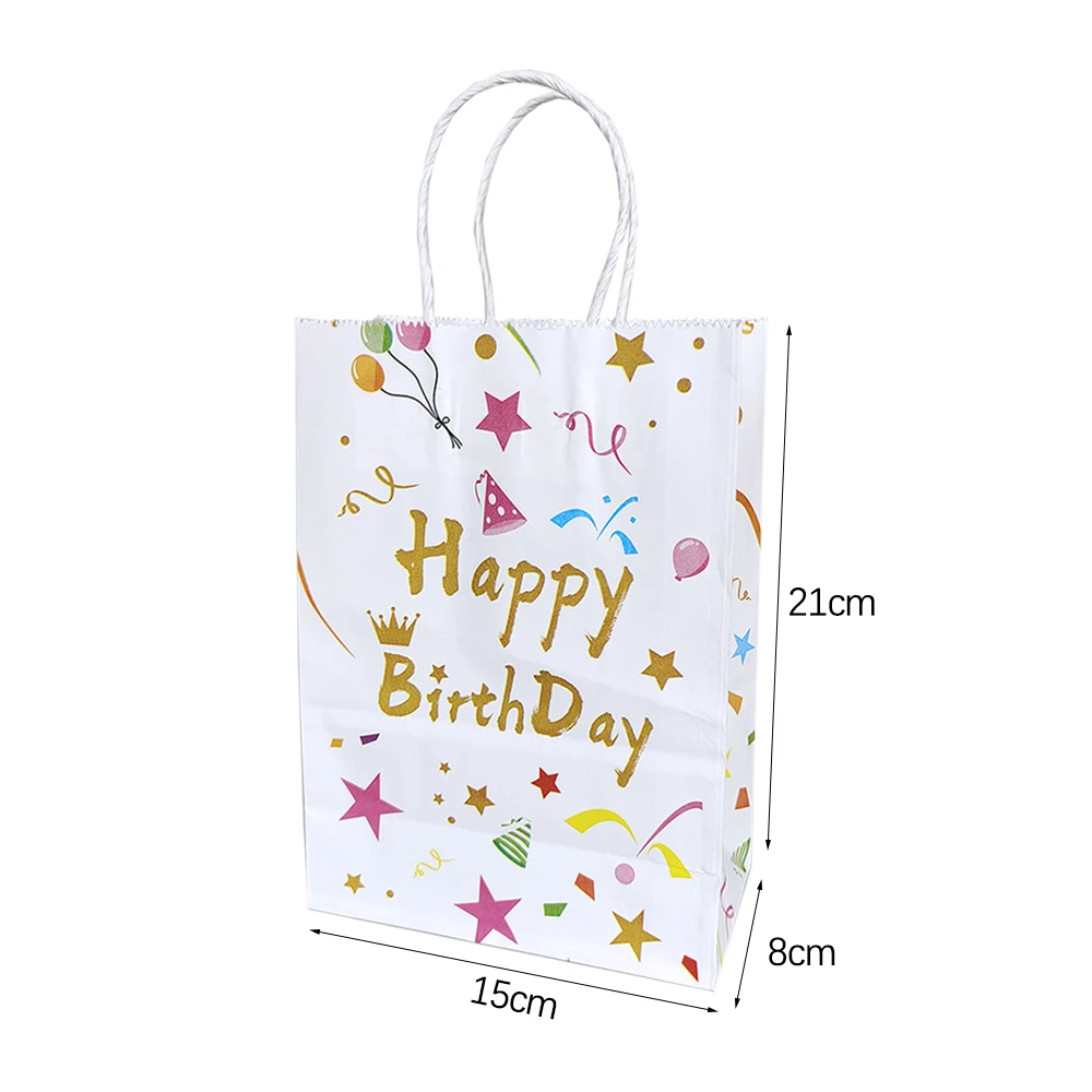thumbnail image 1 of 4 bolsas de regalo de feliz cumpleaños con asa, bolsas de papel para envolver dulces de cumpleaños para niños, bolsas de regalo para fiestas de cumpleaños, suministros de decoración, 1 of 5
