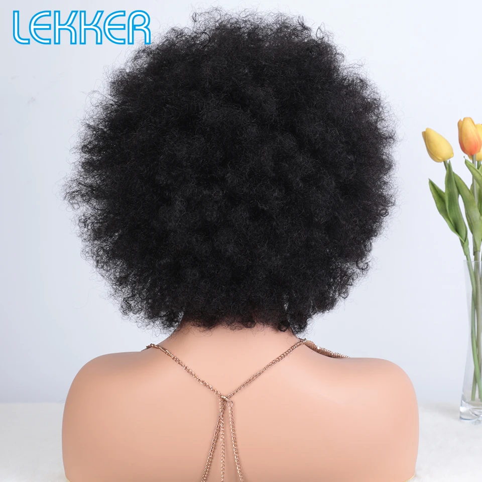 Lekker 짧은 픽시 아프로 킨키 웨이브 컬리 밥 100% 인간의 머리 가발 여성용 브라질 레미 헤어 푹신한 컬러 풀 머신 가발